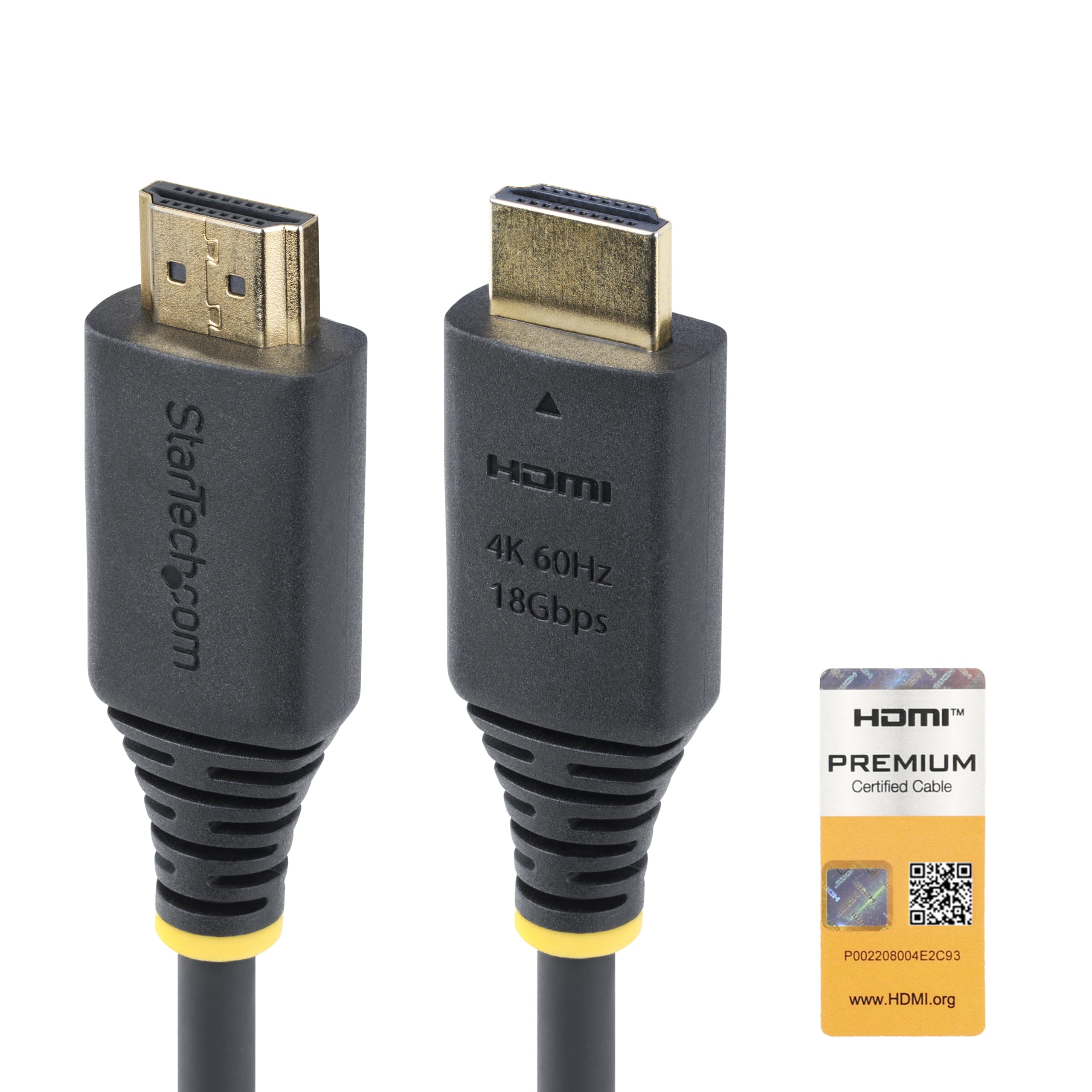 StarTech.com 1.6ft (50cm) Premium Certified High Speed HDMI Cable, 4K 60Hz/1440p 144Hz, 18Gbps, UHD HDMI 2.0 Cord