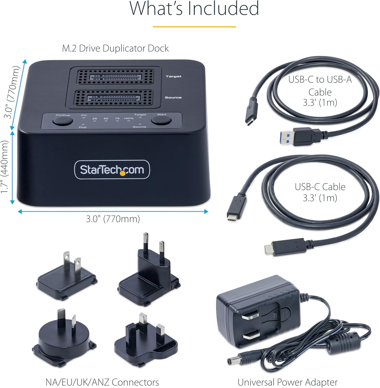 StarTech.com 1:1 M.2 NVMe Drive Duplicator, 90GBpm Standalone M.2 SSD Cloner/Copier, USB-C 3.2 20Gbps M.2 Dual-Bay Drive Dock