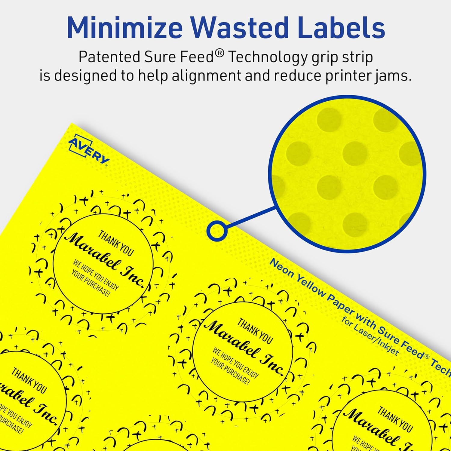 AVERY Printable Round Labels, Sure Feed Technology, 2 in Diameter, Neon Yellow, Print-to-The-Edge, Laser/Inkjet Printable