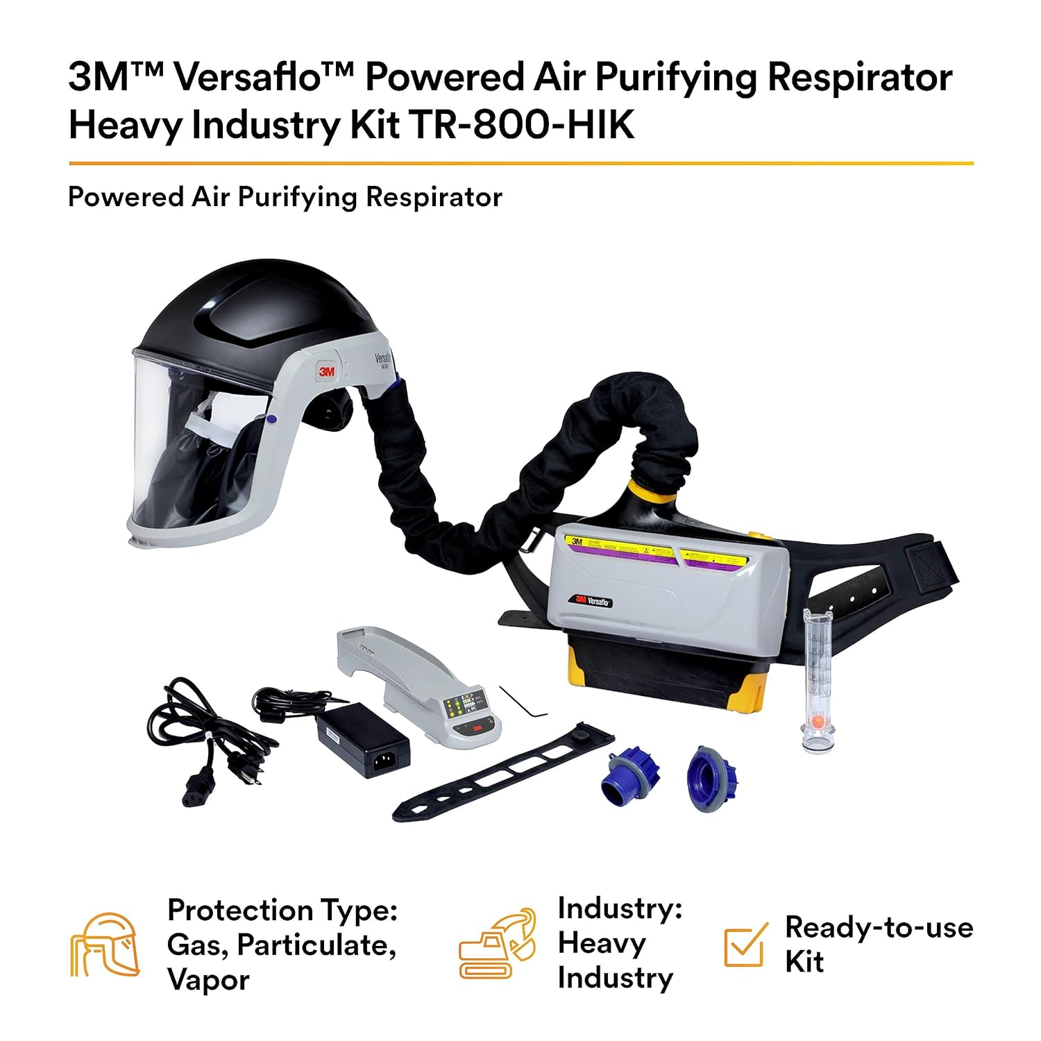 3M PAPR Respirator, Versaflo Powered Air Purifying Respirator Heavy Industry Kit, TR-800-HIK, Intrinsically Safe, NIOSH