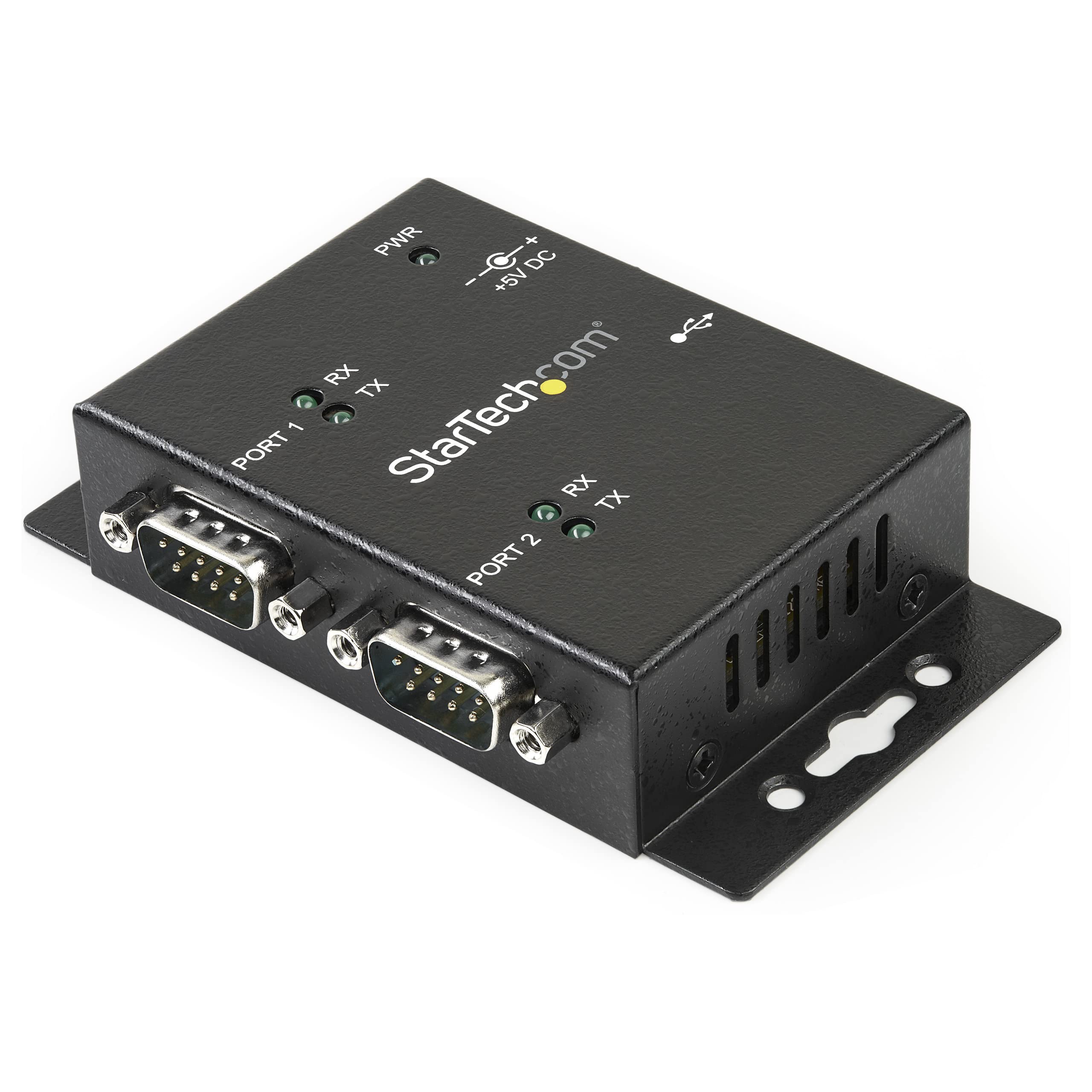 StarTech.com USB to Serial Adapter - 2 Port - Wall Mount - Din Rail Clips - Industrial - COM Port Retention - FTDI - DB9