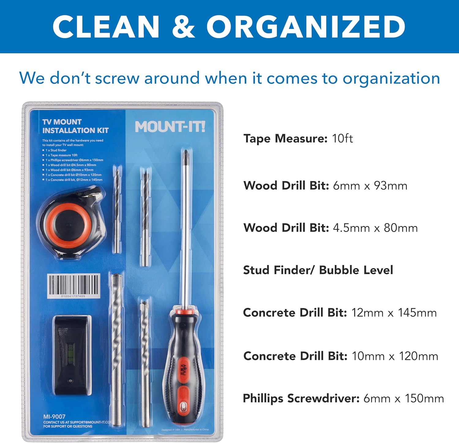 Mount-It! Universal TV Mount Installation Kit, 7-Piece Set Includes 2 Wood Drill Bits, 2 Concrete Drill Bits