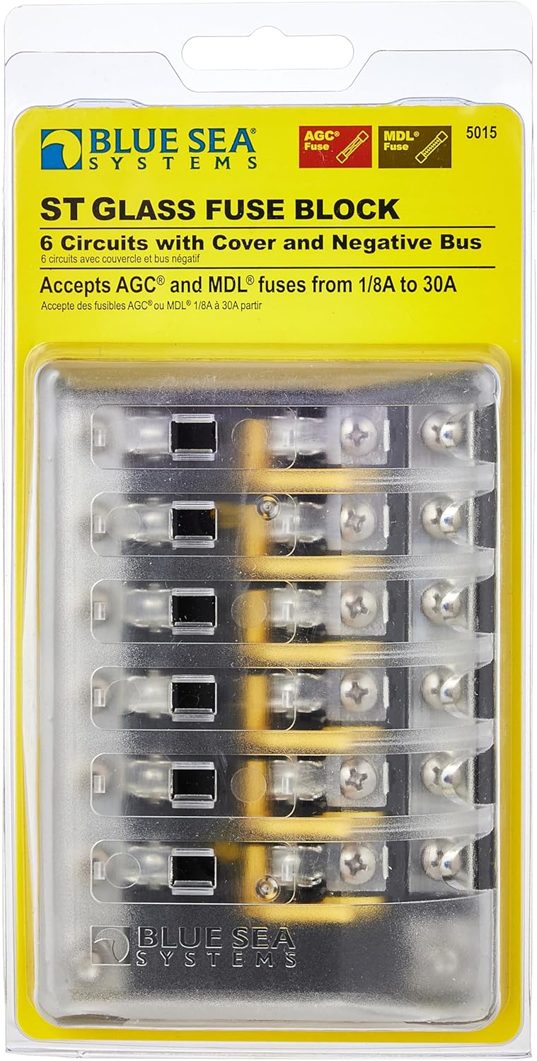 Blue Sea Systems 5015 Fuse Block AGC 6-CIR W/Ground , 3.5'' x 5.0''