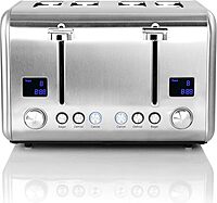 MegaChef 4-Slice Stainless Steel Toaster, Silver