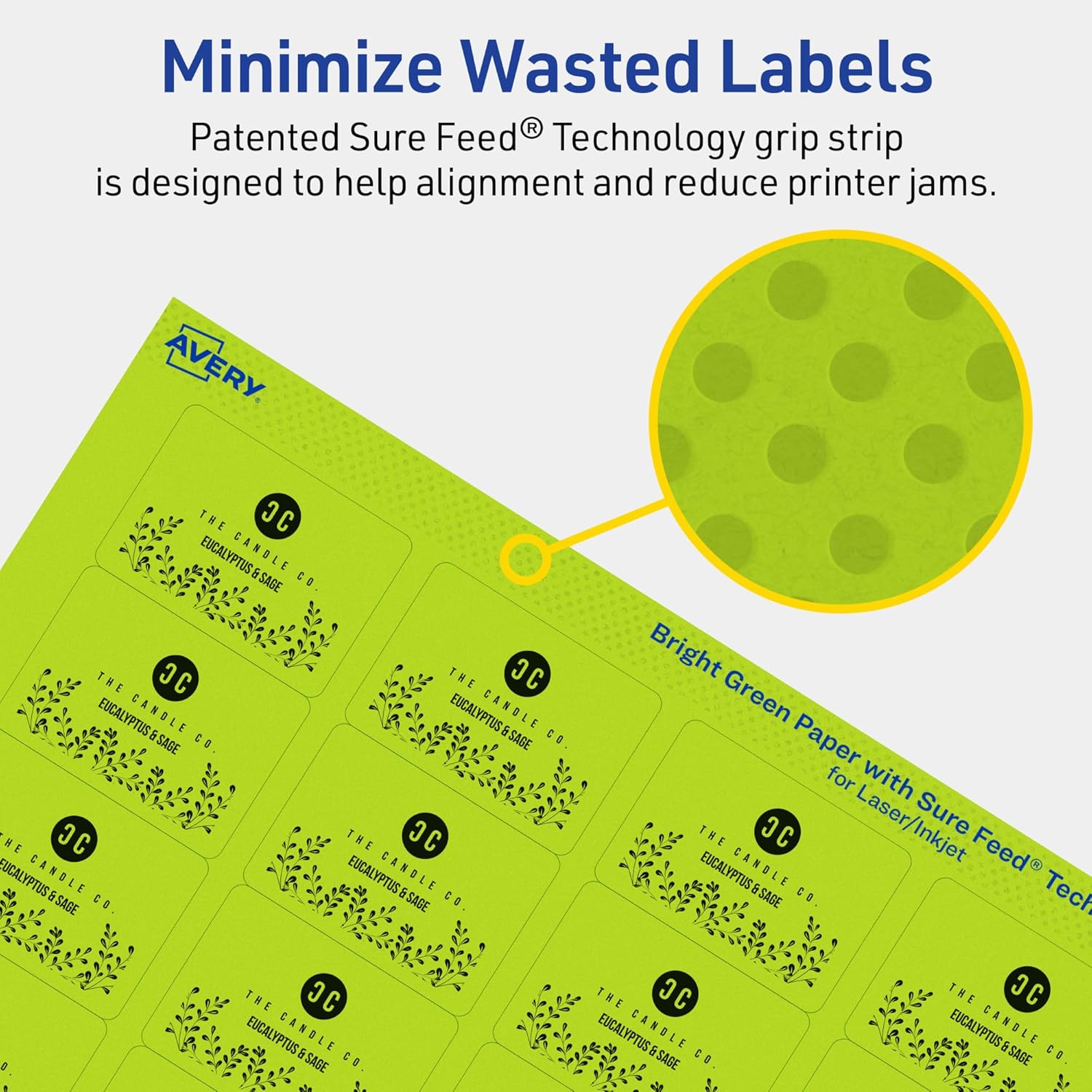 Avery Printable Rectangle Labels, Sure Feed Technology, 1-1/4" x 1-3/4", Bright Green Labels, Laser/Inkjet Printable