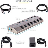 StarTech.com 7-Port Self-Powered USB-C Hub with Individual On/Off Switches, USB 3.0 5Gbps Expansion Hub w/Power Supply, Desktop/Laptop USB-C to USB-A Hub, USB Type C Hub w/BC 1.2 (5G7AIBS-USB-HUB-NA)
