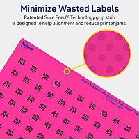 AVERY Printable Round Labels, Sure Feed Technology, 1/2" Diameter, Neon Magenta, Print-to-The-Edge, Laser/Inkjet