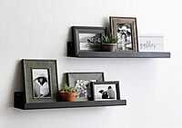Kate and Laurel Mezzo Modern Metal Ledge Wall Shelf, 24" W x 4.25" D x 3" H, Black, Set of 2