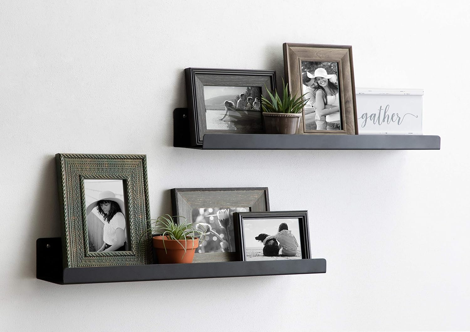 Kate and Laurel Mezzo Modern Metal Ledge Wall Shelf, 24" W x 4.25" D x 3" H, Black, Set of 2