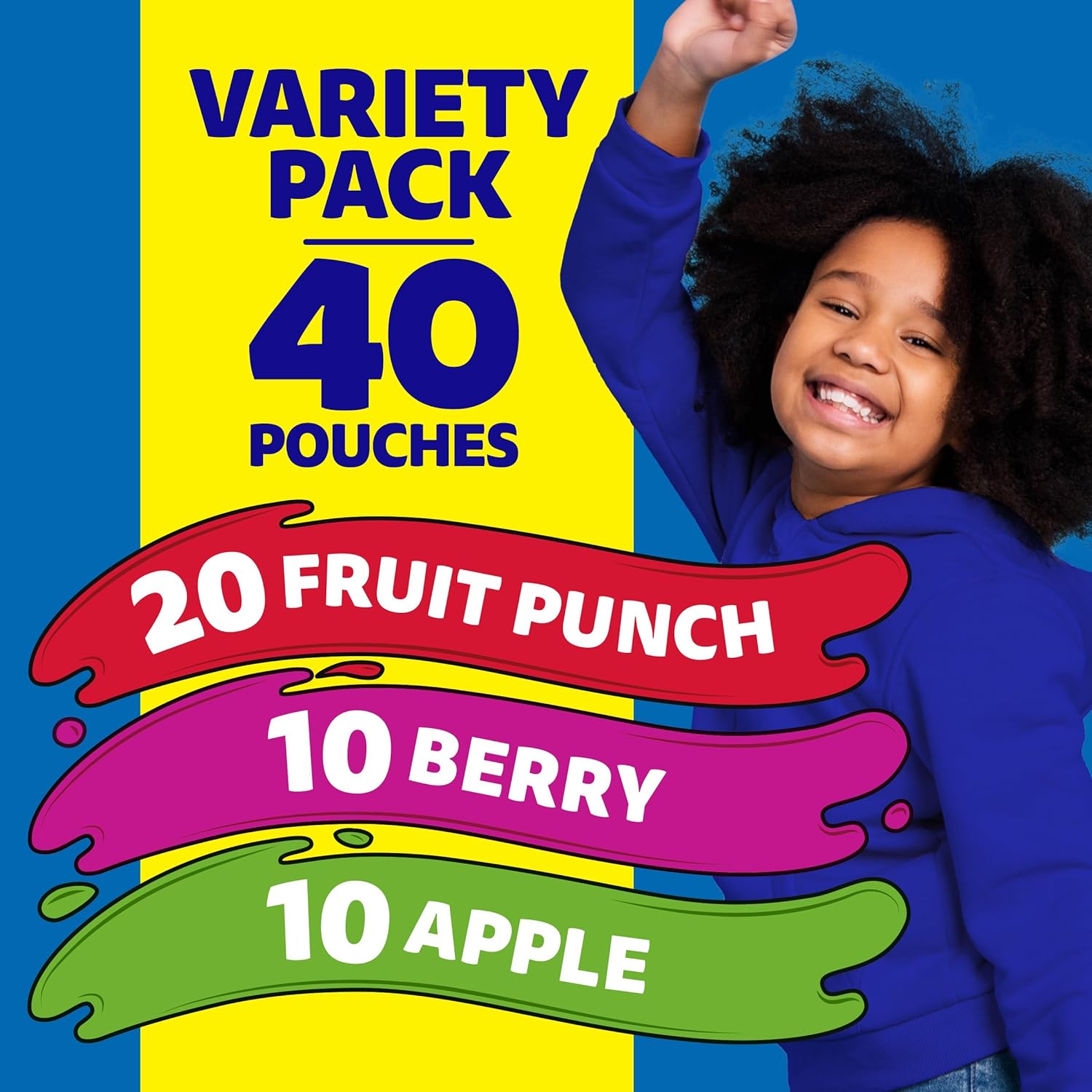 Capri Sun 100% Fruit Punch, Berry & Apple Juice Variety Pack Ready-to-Drink Juice (40 Pouches, 4 Boxes of 10)