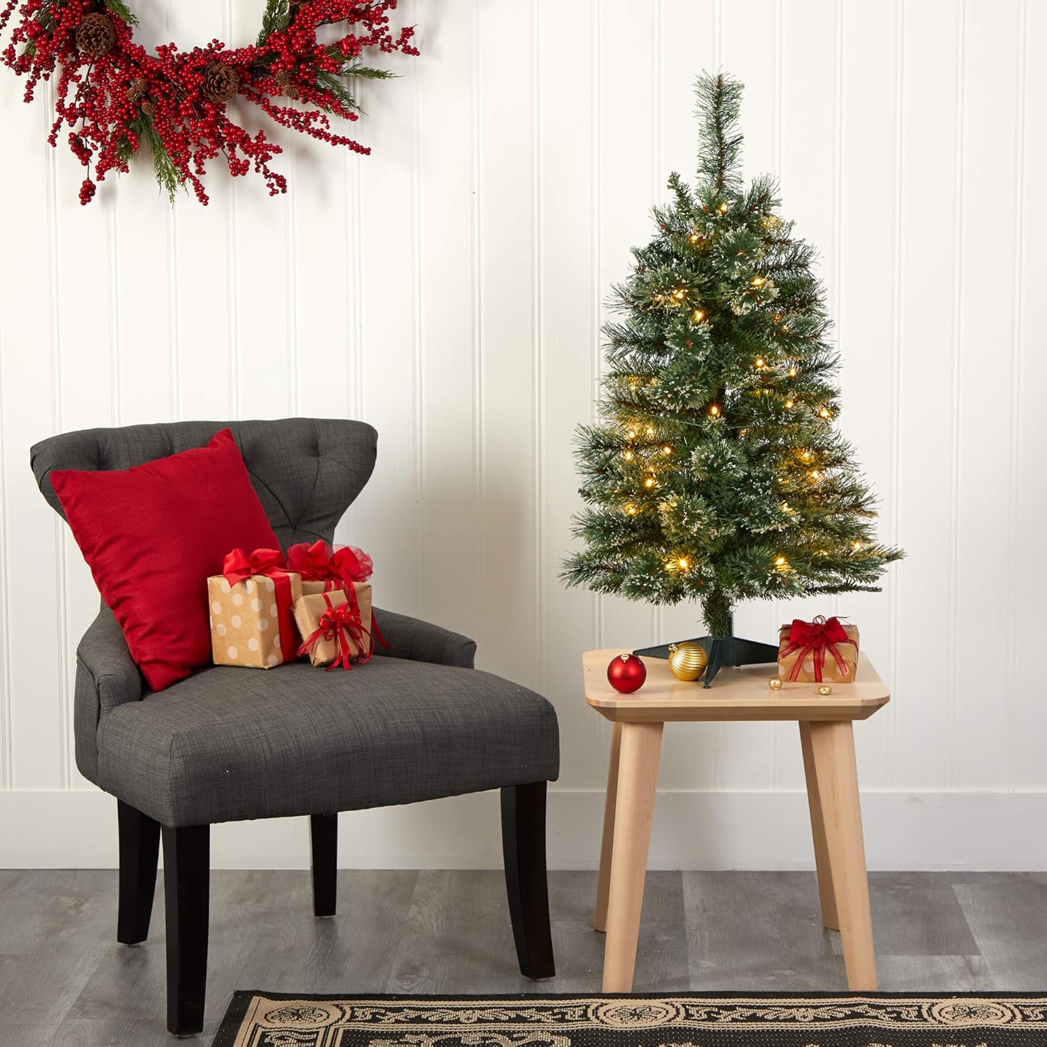 Nearly Natural 3ft. Wisconsin Slim Snow Tip Pine Artificial Christmas Tree with 50 Clear LED Lights