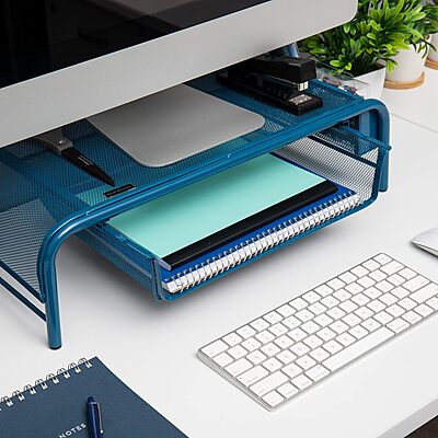 MIND READER Monitor Stand Ventilated Metal Mesh Laptop Riser and Desktop Organizer