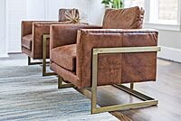 Industrial Tan Leather Armchair (32"H x 31"W x 31"D) | Metal Frame Accent Chair Industrial Tan Leather Armchair (32"H x 31"W x 31"D) | Metal Frame Accent Chair