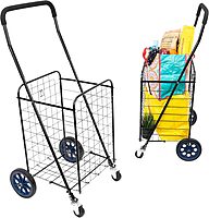 Mount-It! Foldable Shopping Cart with 360° Swivel Wheels, Portable Grocery Cart on Wheels with Extended Foam Handle