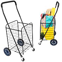 Mount-It! Foldable Shopping Cart with 360° Swivel Wheels, Portable Grocery Cart on Wheels with Extended Foam Handle