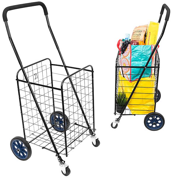 Mount-It! Foldable Shopping Cart with 360° Swivel Wheels, Portable Grocery Cart on Wheels with Extended Foam Handle