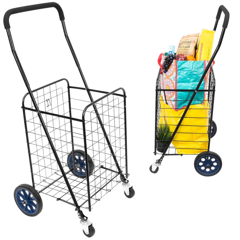 Mount-It! Foldable Shopping Cart with 360° Swivel Wheels, Portable Grocery Cart on Wheels with Extended Foam Handle