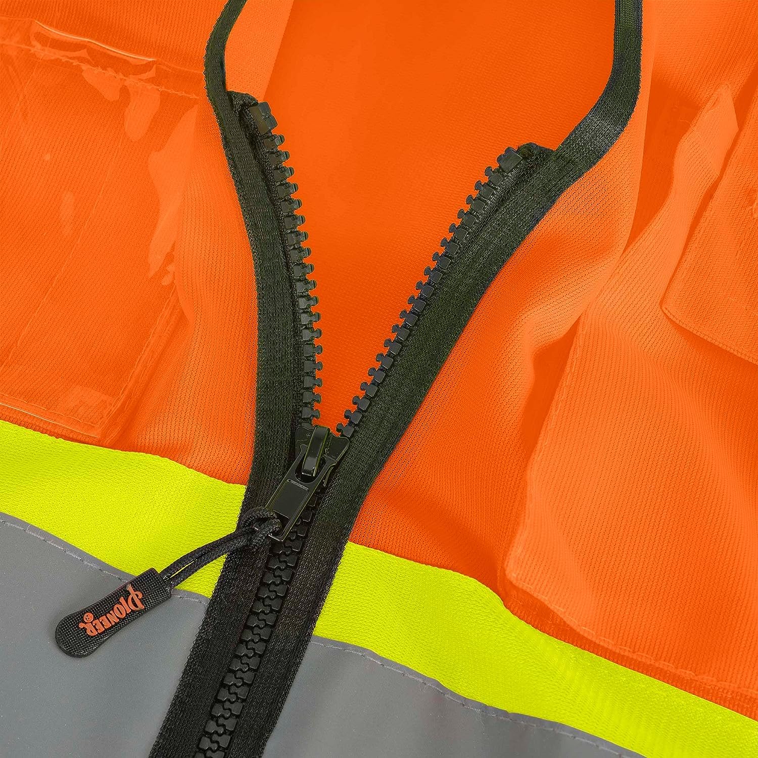 Pioneer Hi-Vis Reflective Safety Vest, Solid Neon, 8 Pockets, Zipper, Adjustable