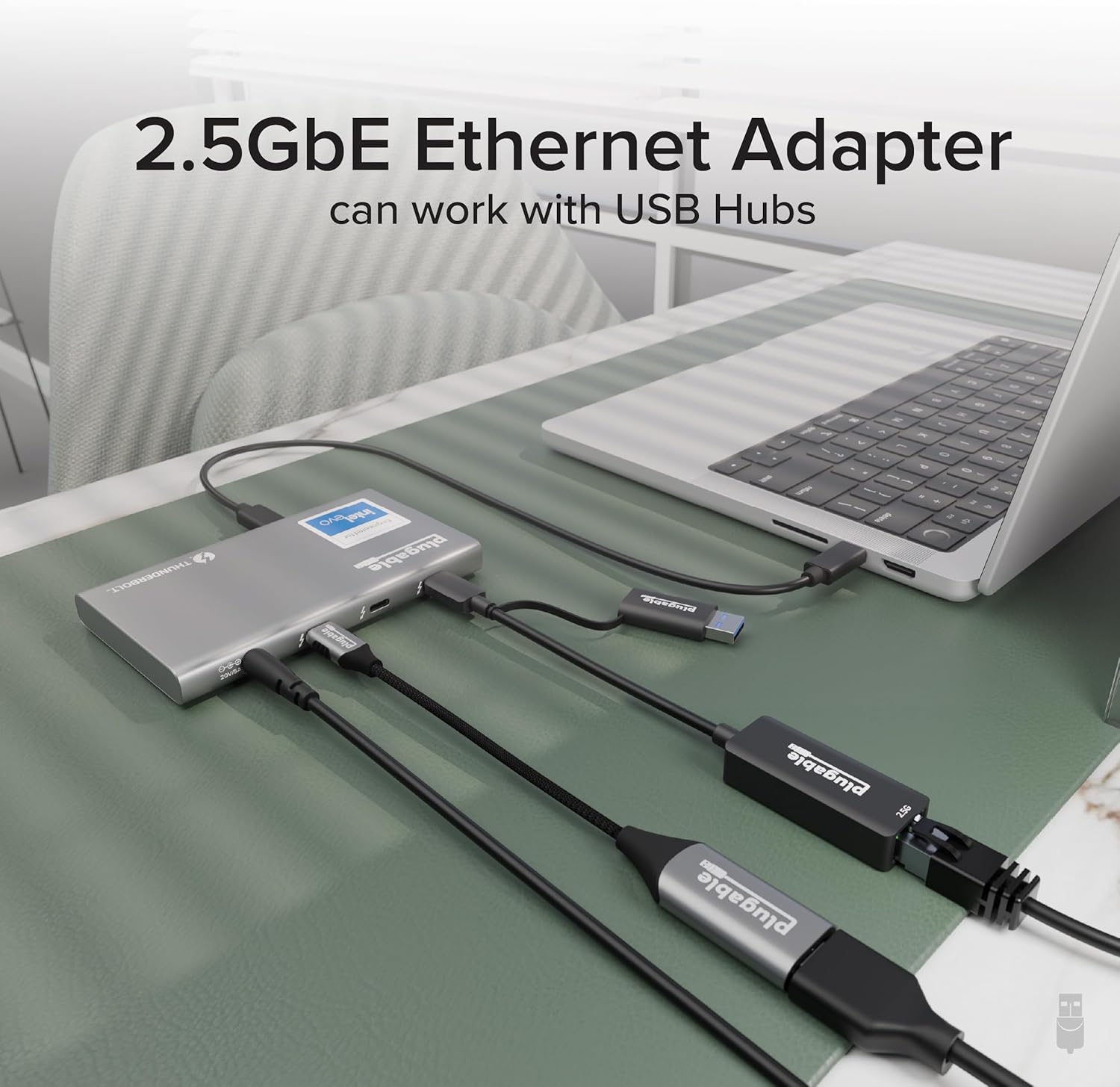 Plugable 2.5G USB-C and USB to Ethernet Adapter – Dual-Connector 2-in-1 USB-C to RJ45 2.5Gbps LAN