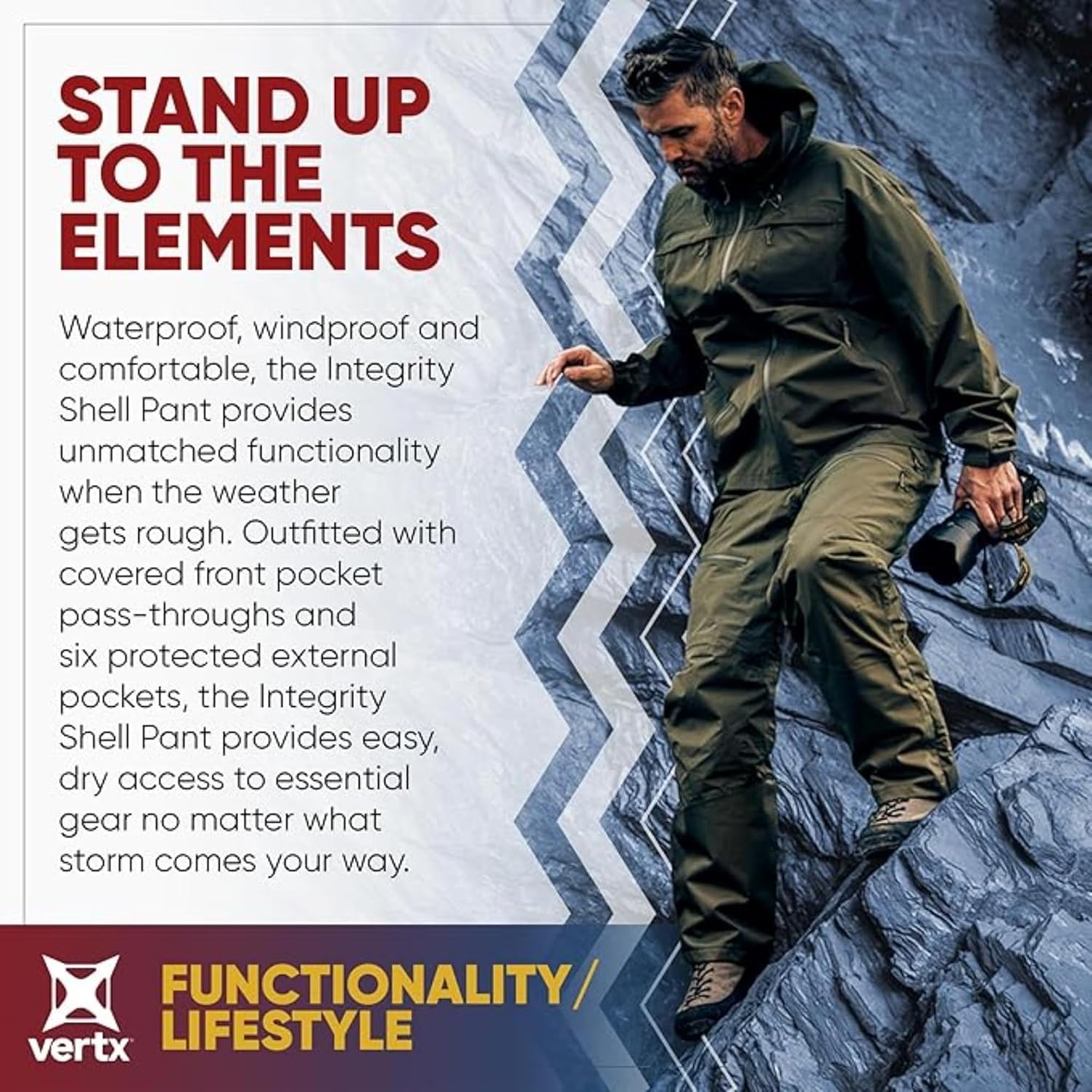 VERTX Integrity Shell Mens Tactical Pants, Windproof, Waterproof Rain Pant