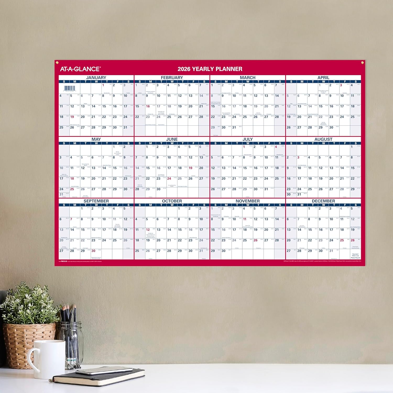 AT-A-GLANCE Wall Calendar, Monthly, 36 x 24, Extra Large, Paper, Reversible Vertical/Horizontal