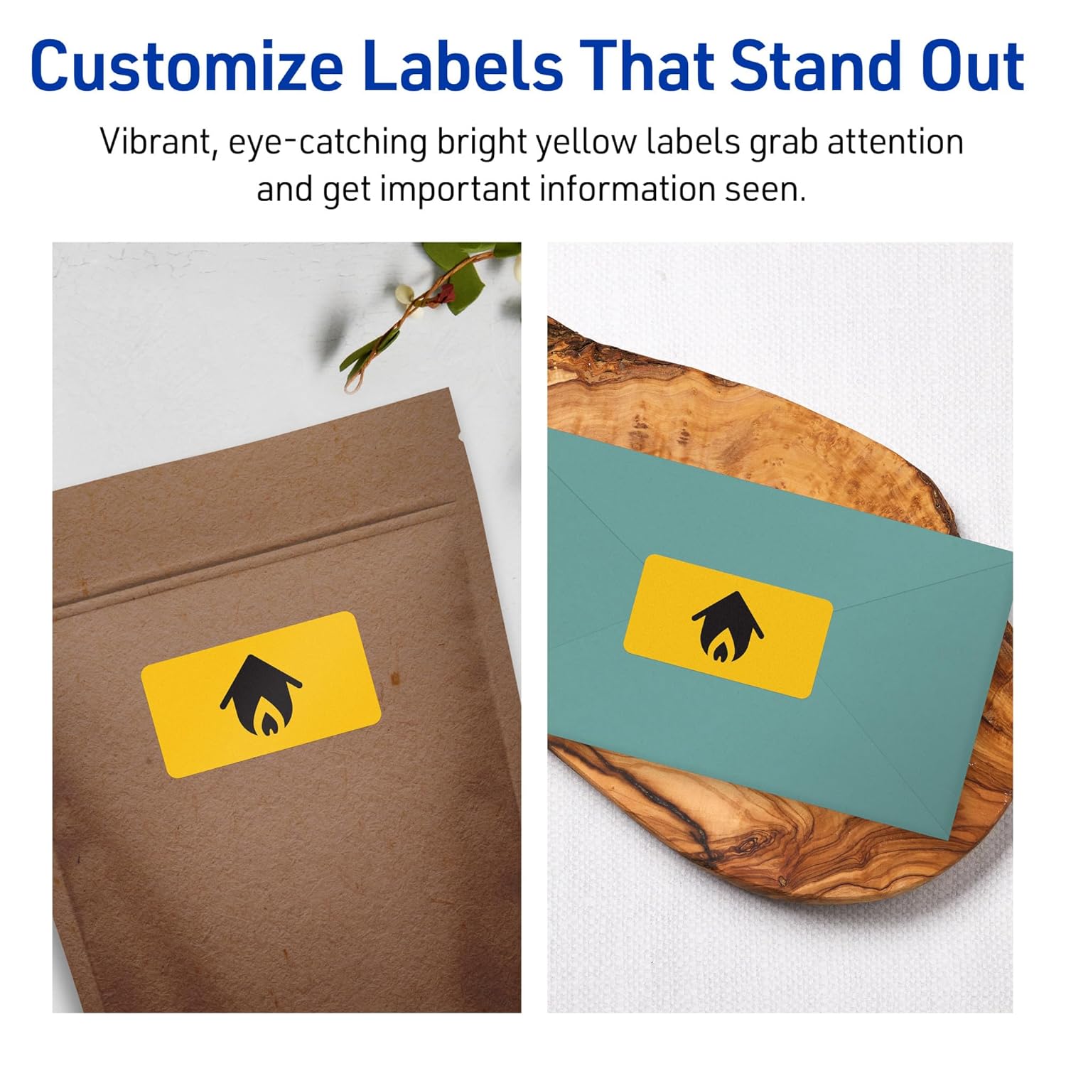 Avery Printable Rectangle Labels, Sure Feed Technology, 1 in. x 2-5/8 in., Bright Yellow, Print-to-The-Edge