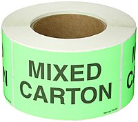 Aviditi Tape Logic 3" x 5" "Mixed Carton" Fluorescent Green Warning Sticker, 1 Roll of 500 Labels