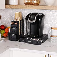 Mind Reader Single Serve Coffee Pod Drawer and Cup Condiment Set, 2 Pcs., 36 Pod Capacity, 5.35"L x 11.25"W x 11.15"H, Black