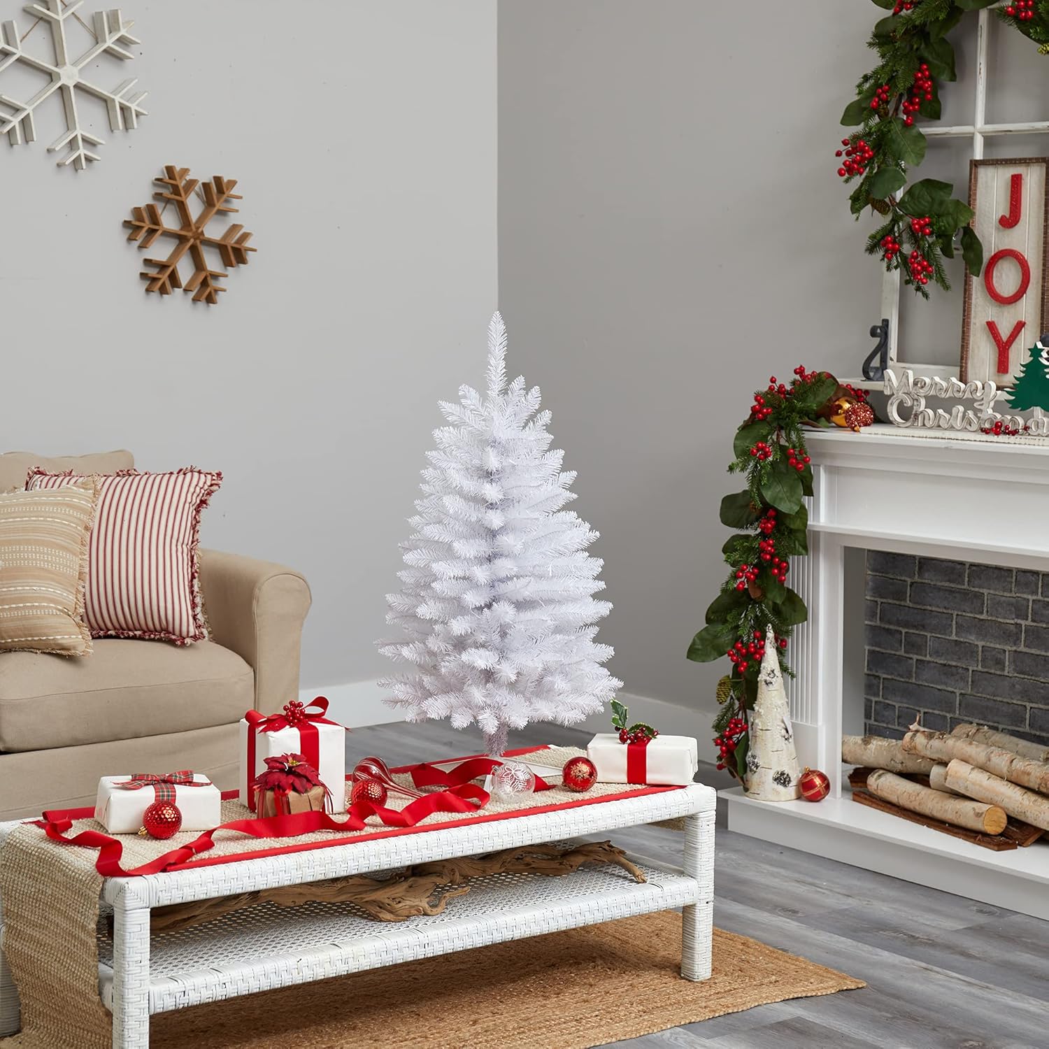 Nearly Natural 3ft. Slim White Artificial Christmas Tree with 50 Warm White LED Lights and 161 Bendable Branches