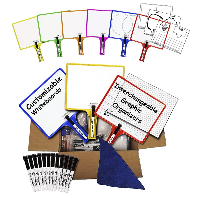 KleenSlate Customizable Whiteboards With Clear Dry-Erase Sleeves, 13in x 8in, Assorted Color, Set Of 36