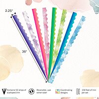 BARKER CREEK Double-Sided Scalloped Border Set of 4, Tie-Dye and Ombré, Multi-Design, 39' Each of 4 Designs, Blue, Lime, Purple, and Pink Colors, Total of 156' of Double-Sided Border in Set (4327)