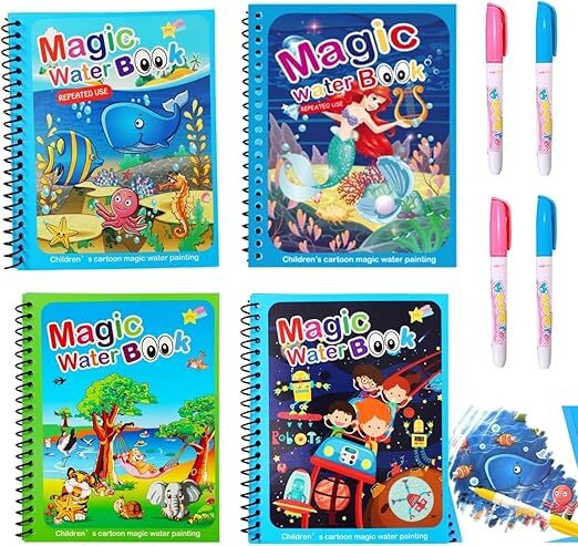 Water Magic Coloring Books with Refillable Pens - Pack of 4