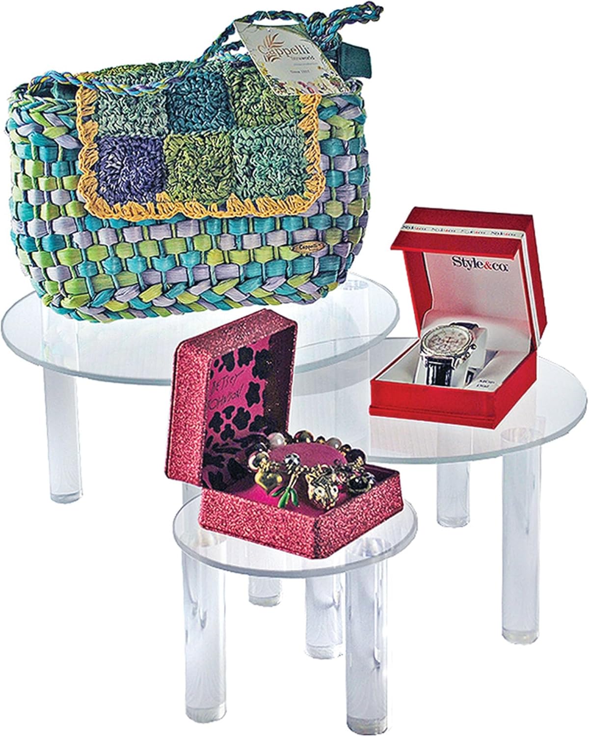 Azar Displays 3-Piece Acrylic Round Riser Set, 4inH, 6inH, 8inH, Clear