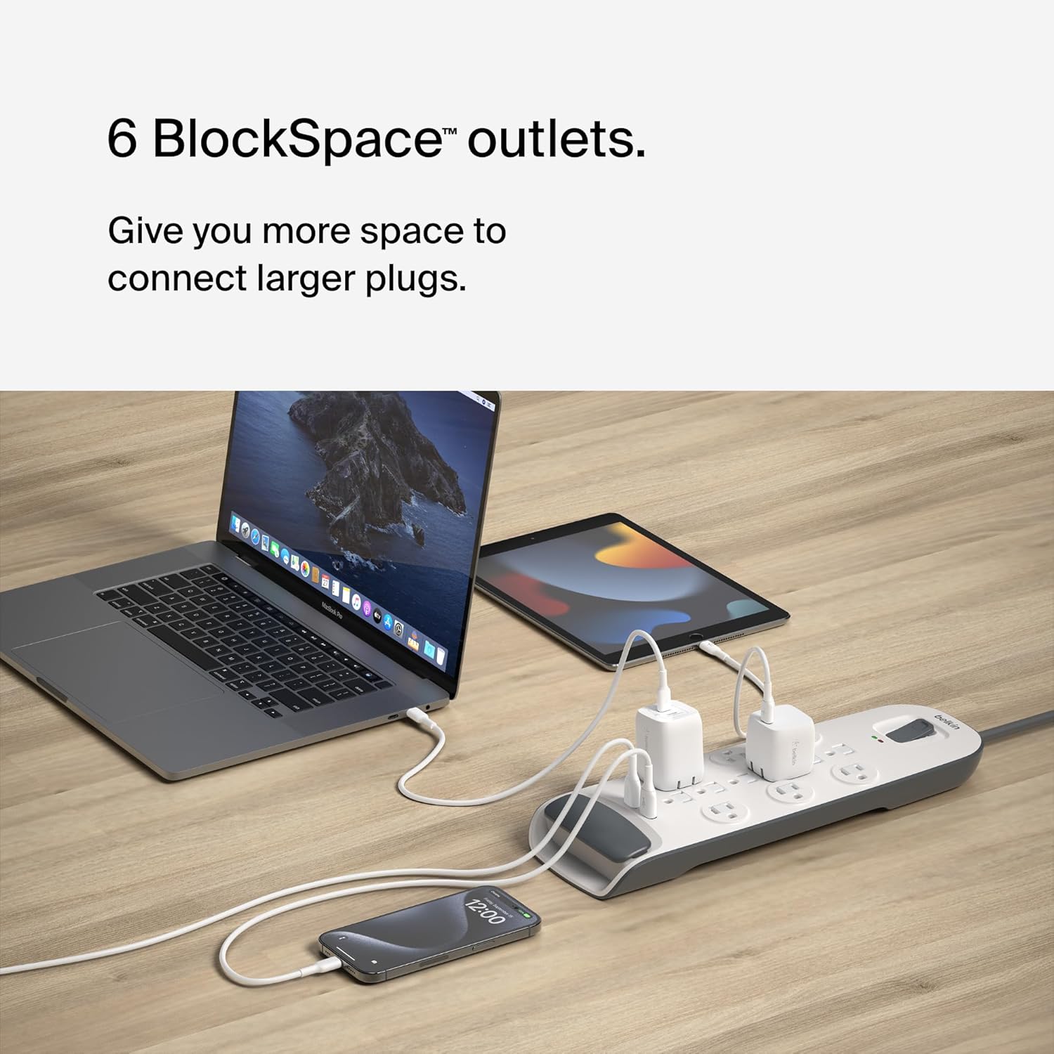 Belkin USB Power Strip Surge Protector - 12 AC Multiple Outlets & 2 USB Ports - 6 ft Long Flat Plug Extension Cord for Home