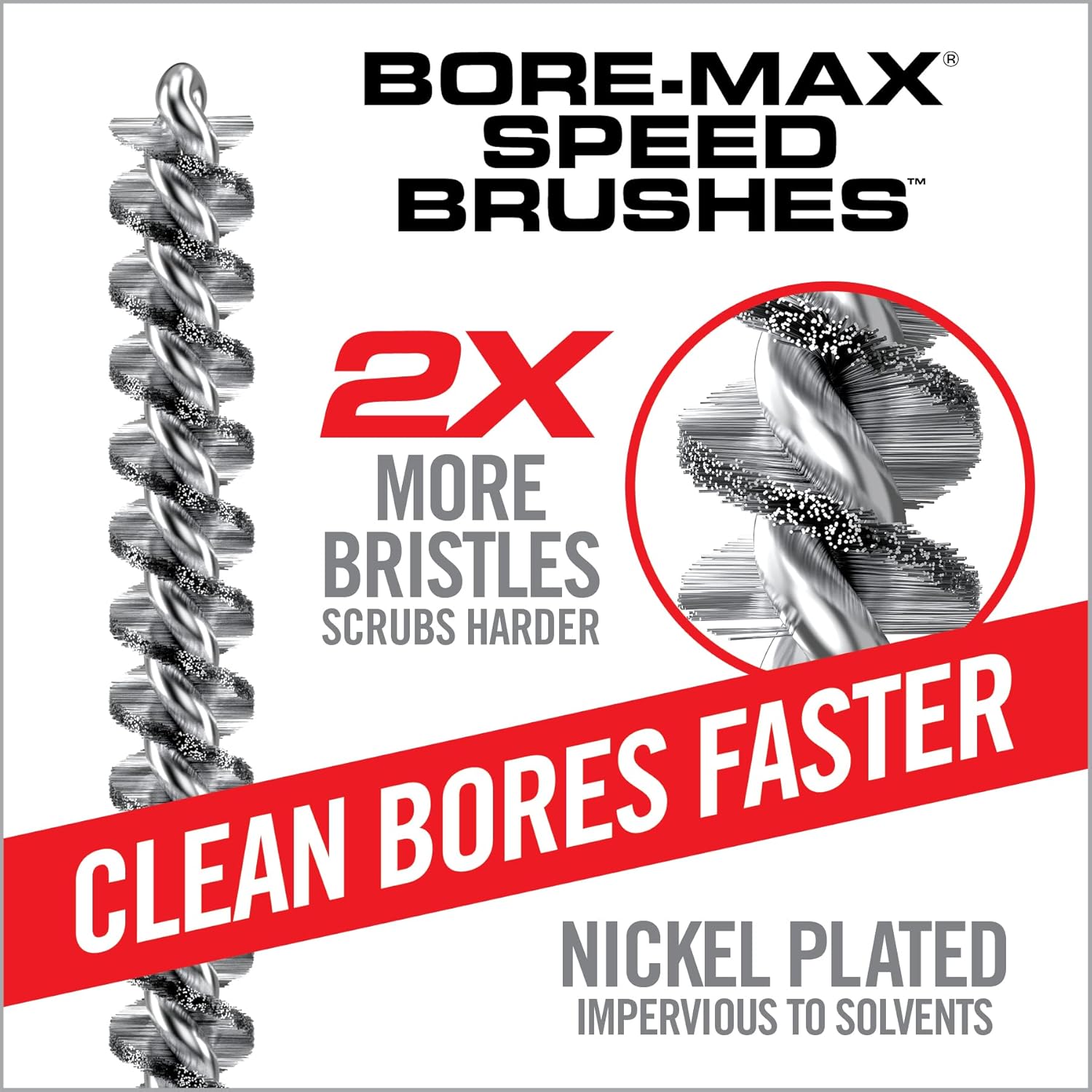 Real Avid Bore-Max Bore Brush, Nickel-Plated Bronze Barrel Brush with Stainless Steel Handle