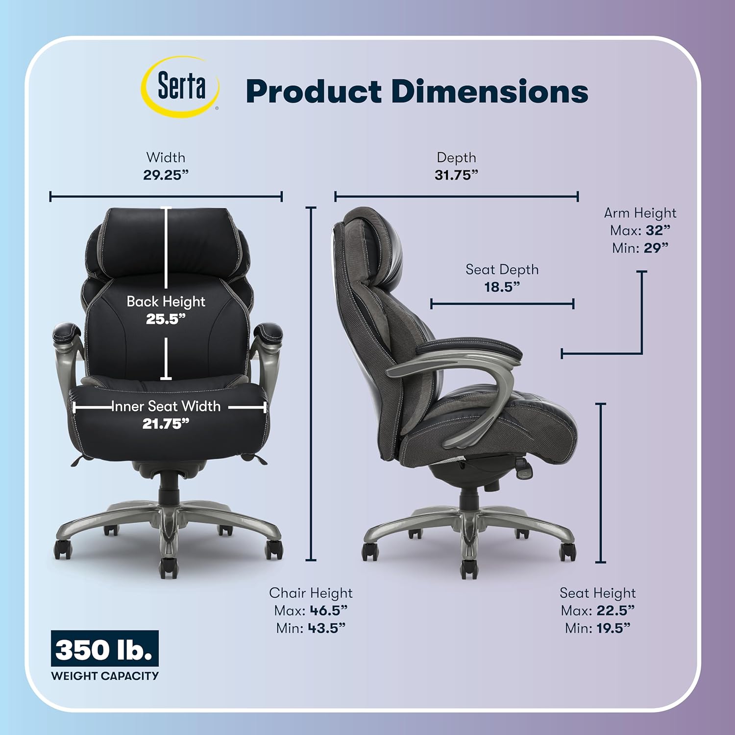 Serta Jackson Big and Tall Executive Home Office Chair with Smart Layers Technology, Wide Seat Cushion