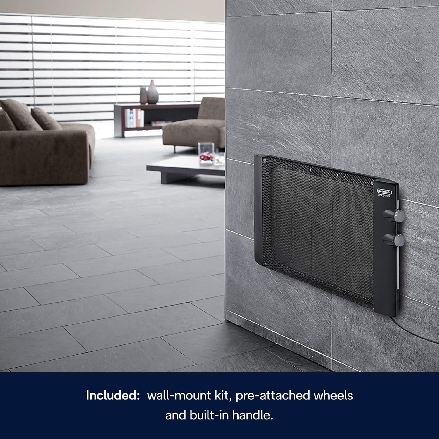 DeLonghi Mica Panel Space Heater, 1500W quiet electric space heater for indoor use, adjustable thermostat