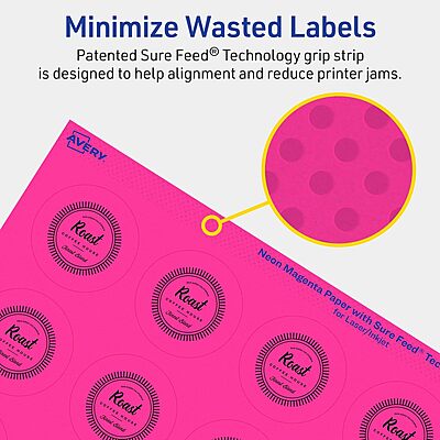Avery Neon Magenta Round Labels 1.75" - Sure Feed Technology