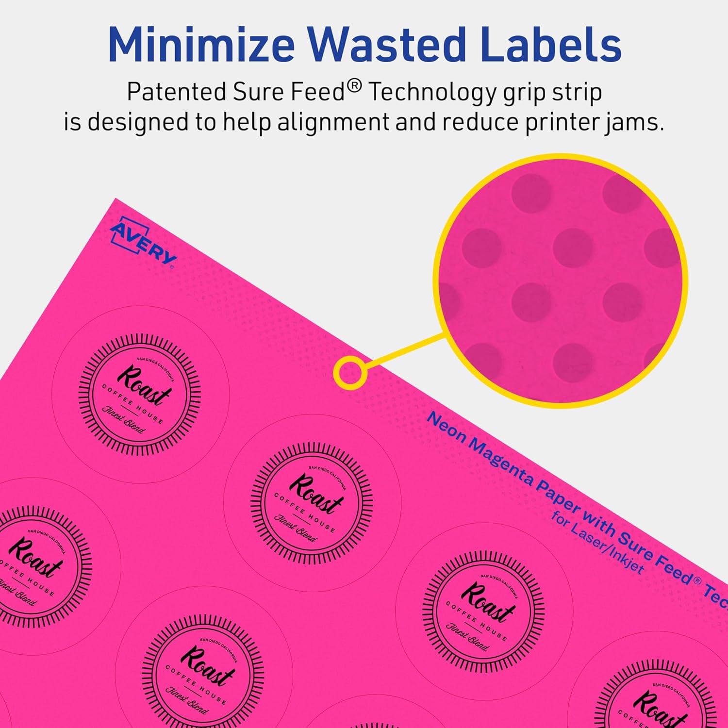 Avery Neon Magenta Round Labels 1.75" - Sure Feed Technology