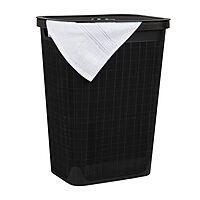 Mind Reader 60L Slim Laundry Hamper, Clothes Basket, Lid, Linen Design, Plastic, Black