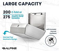 Alpine Paper Towel Dispenser Wall Mount for Multifold, Trifold & c Fold Paper Towel Holder 2-Pack Commercial Stainless Steel