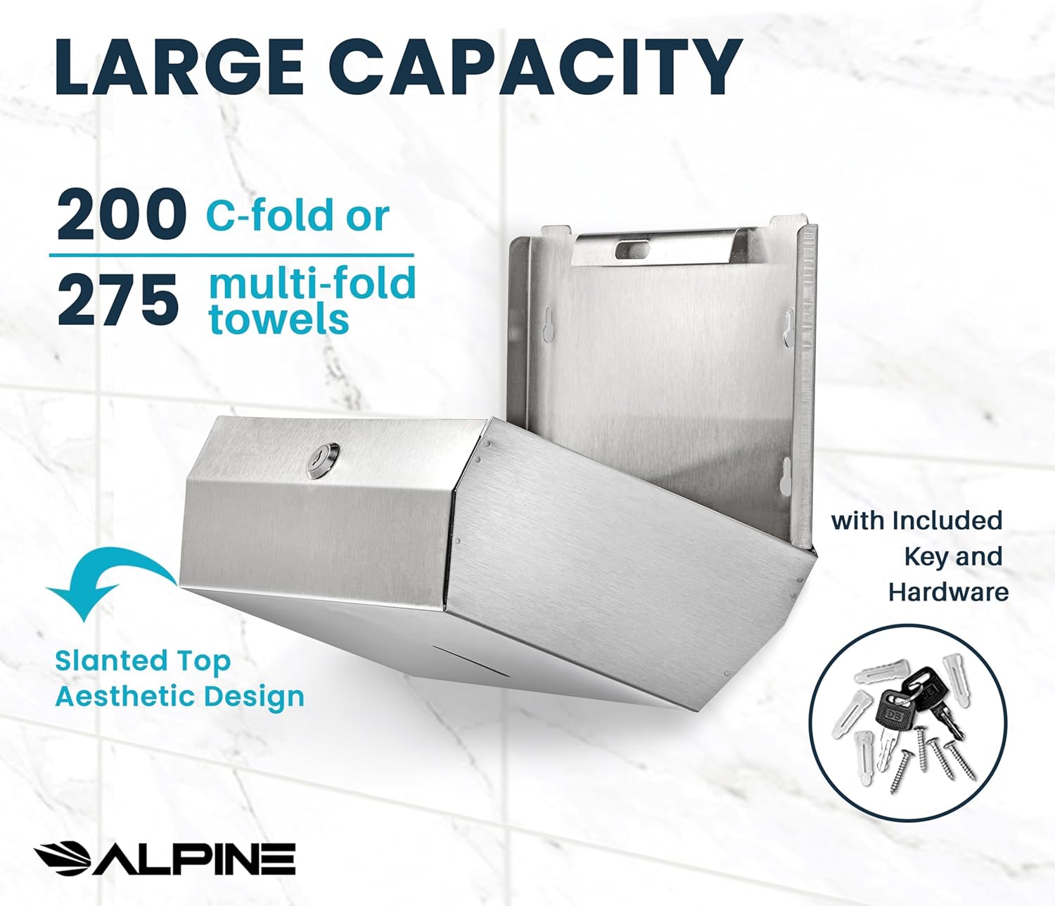 Alpine Paper Towel Dispenser Wall Mount for Multifold, Trifold & c Fold Paper Towel Holder 2-Pack Commercial Stainless Steel