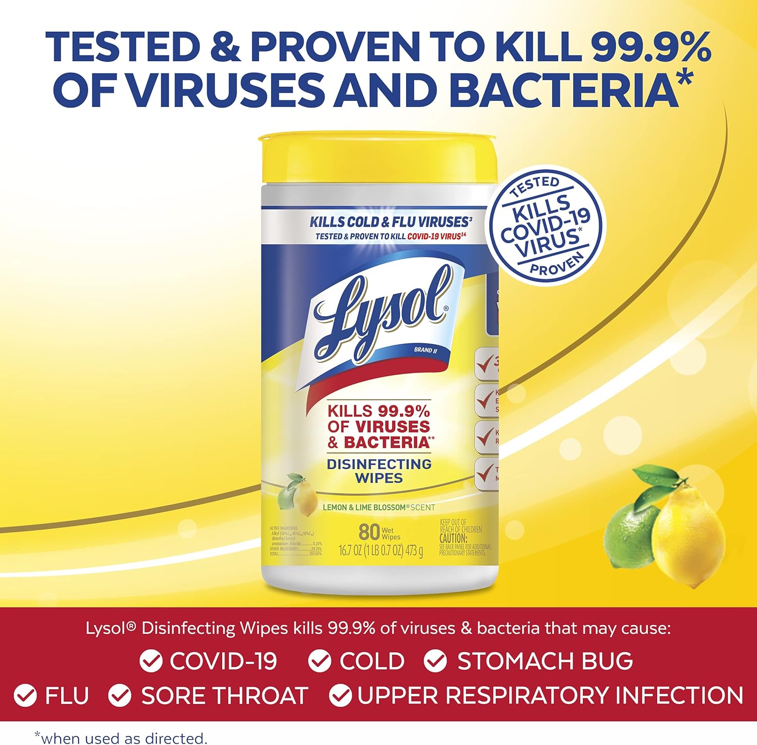 Lysol Disinfectant Wipes Multi-Surface Antibacterial Cleaning Wipes For Disinfecting and Cleaning Lemon and Lime Blossom 80