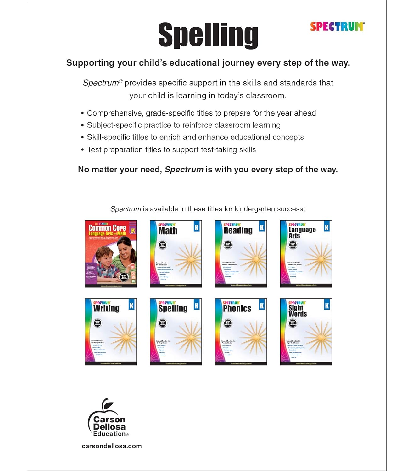 Spectrum Spelling Kindergarten Workbooks, Ages 5 to 6, Kindergarten Spelling, Phonics Activities With Alphabet Letters
