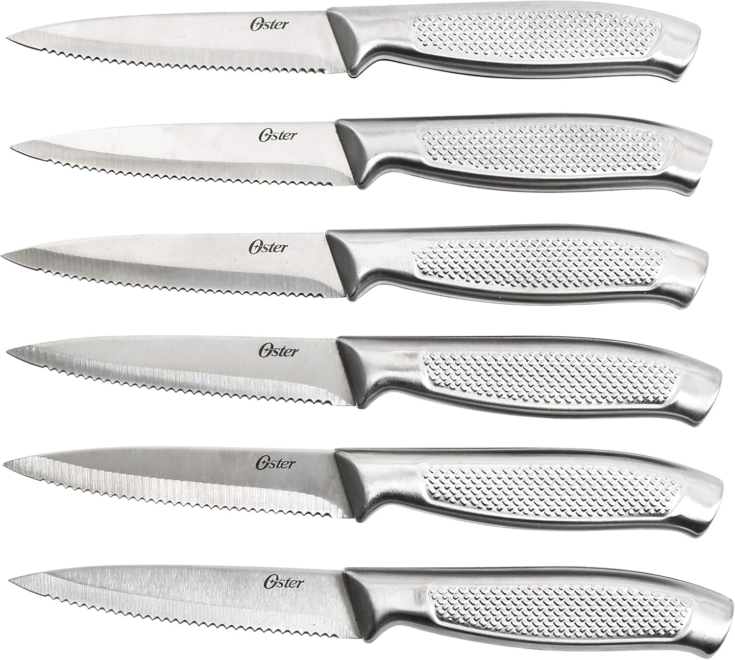 Oster Edgefield 14-Piece Stainless-Steel Cutlery Knife Set With Knife Block, Silver/Black