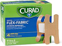 CURAD Flex-Fabric Adhesive Knuckle Bandages, 1.5 x 3 in, 100 Count