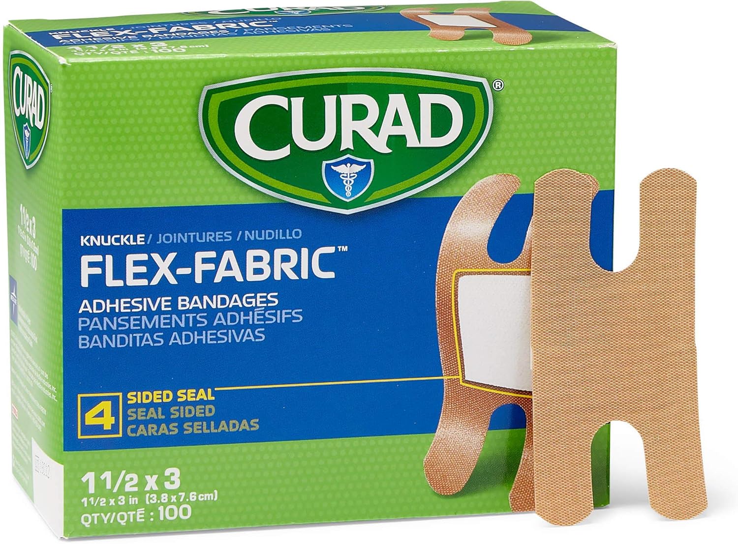 CURAD Flex-Fabric Adhesive Knuckle Bandages, 1.5 x 3 in, 100 Count