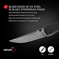 BÖKER PLUS® Poke Knife - Pocket folding knife with D2 steel blade with thumb pin - linerlock
