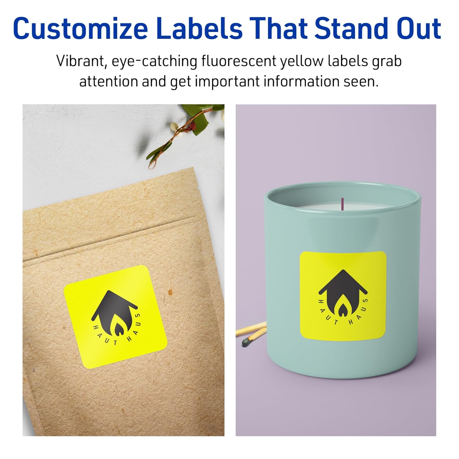 Avery Printable Square Labels, Sure Feed Technology, 2-1/8" x 2-1/8", Neon Yellow Labels, Print-to-The-Edge