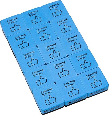 Charles Leonard Mini Whiteboard Erasers, 2in x 2in, Blue/Black, 15 Erasers Per Pack, Set Of 3 Packs